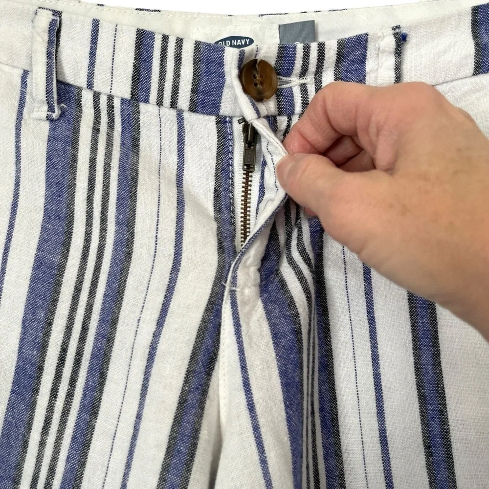 Old Navy Blue Black & White Striped Linen Blend Shorts Size 0